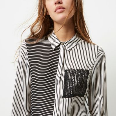 Black and white contrast stripe print shirt
